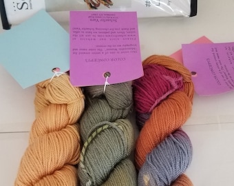 Vintage Scarf Kit "Schaefer Yarn Heather Kit", contains 3 hanks in hand dyed colors that coordinate. pattern included.