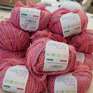 Filatura Di Crosa Baby &quot;Splendido&quot; made in Italy. A summer knit/crochet ribbon like yarn in a vibrant pink. Discontinued, price is per skein