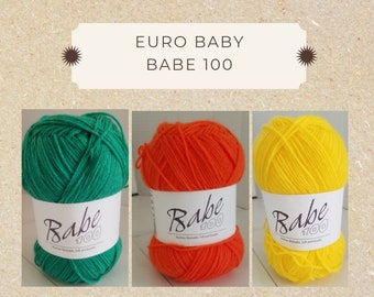 Euro Baby "Babe 100" Soft Acrylic in DK, washable yarn with 356 yds in 100 gm skein. Available Colors  #110, 114 &112, more in other listing