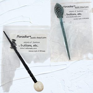 Shawl Pins/Stick Pins Two of each color from &quot;Paradise&quot; Exquisite handmade &quot;Objets D&#39;arte&quot; jewelry to accessorize with style &sophistication