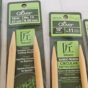 Clover Bamboo 16&quot; Circular Knitting Needles in US sizes 1,  11, 13
