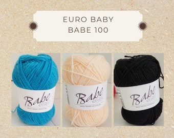 Euro Baby "Babe 100" Soft Acrylic, washable yarn in DK with 356 yds in 100 gr skein. Available Colors #115, 104 &119, more in other listing.