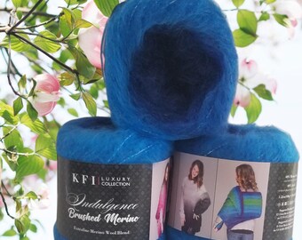 Hilo de lana merino cepillada KFI, color azul bahía Ibiza, mezcla de lana gruesa