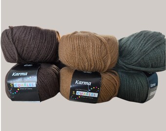 S.Charles "Karma" Wool Angora blend. Chunky chainette type yarn. For scarves, hats or cowls. Discontinued.