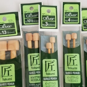 Clover Takumi Bamboo Premium Single pointed Knitting Needles in 3 lengths, 14&quot;, 13&quot; 9&quot; and various sizes, question just contact me!