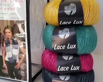 Kit de hilo Lana Grossa Lace Lux, patrón para bufanda o cuello