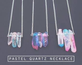 Pastel Quartz Necklace // Raw Crystal Necklace // Pastel Grunge Jewelry // Unicorn Necklace // Pink Blue Crystals // Quartz Jewelry