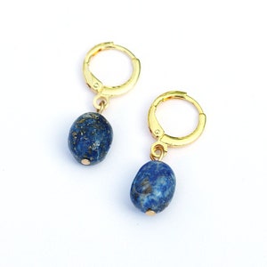 Sodalite Huggie Hoop Earrings / Gold Gemstone Hoops / Minimalist Earrings / Dainty Small Hoop Earrings / Blue Crystal Huggies / Gift For Her