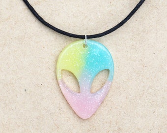 Sprankelende pastel buitenaardse choker / buitenaardse glitterchoker / leuke kleurrijke blauw roze gele ketting jaren 90 / kawaii psychedelische ravechoker