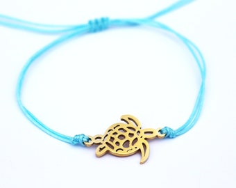 Turtle Bracelet // Golden Sea Turtle Layering Bracelet // Adjustable Nylon Bracelet // Boho Beach Jewelry // Gold Ocean Charm Bracelet