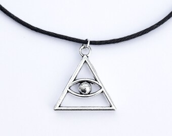 Third Eye Choker // All Seeing Eye Necklace // Evil Eye Choker // 90s Grunge Choker // Boho Triangle Choker // Geometric Festival Jewelry