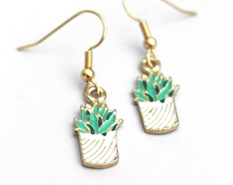 Succulent Earrings // Cactus Plant Earrings // Enamel Potted Plants Earrings // Plant Lover Jewelry // Cute Boho Jewelry // Hypoallergenic