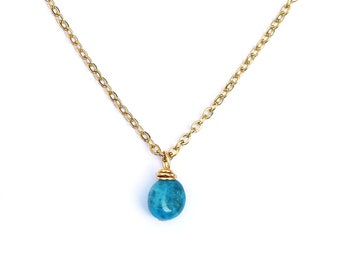 Dainty Apatite Necklace // Gold Minimalist Layering Necklace // Natural Blue Teal Crystal Necklace // Boho Mineral Stone Layered Necklace