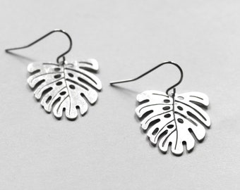 Silver Monstera Earrings // Cheese Plant Earrings // Philodendron Leaf Earrings // Monstera Deliciosa // Tropical Boho // Hypoallergenic
