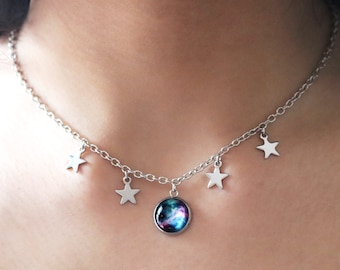 Galaxy + Stars Choker / Cute Celestial Nebula Choker / Milky Way Space Jewelry / Kawaii Astronomy Necklace / Boho Colorful Starry Sky Choker