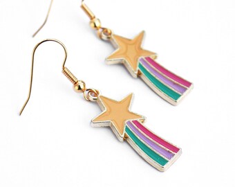 Shooting Star Earrings / Rainbow Comet Earrings / Colorful Kawaii Fairy Kei Earrings / Cute Fairycore Earrings / Gold Plated Stainless Steel