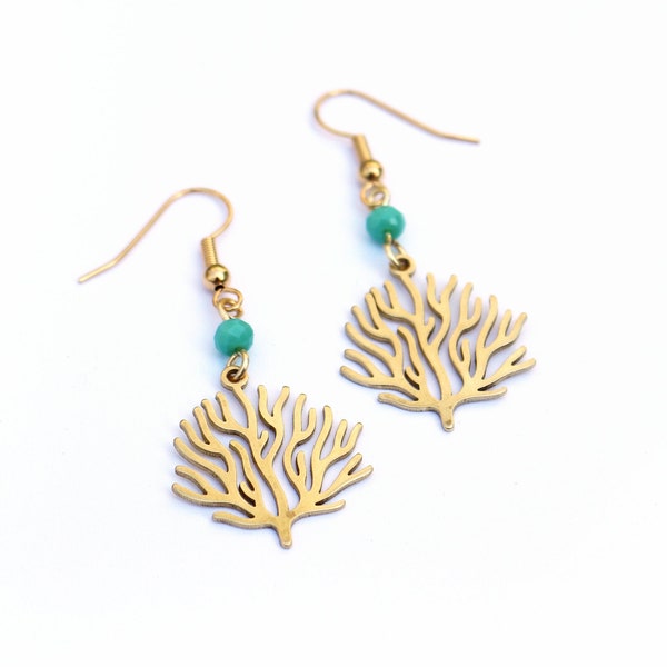 Blue Coral Branch Earrings / Ocean Inspired Earrings / Boho Amazonite + Brass Earrings / Tropical Summer Beach Sea Jewelry / Hypoallergenic