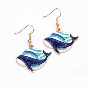 Blue Whale Earrings / Ocean Earrings / Cetacean Earrings / Marine Life Earrings / Cute Sparkly Glitter Nautical Jewelry / Hypoallergenic