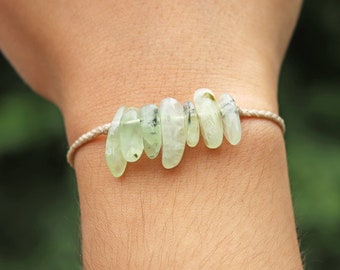 Green Prehnite Bracelet // Waterproof Gemstone Bracelet // Unisex Adjustable Surfer Bracelet // Natural Crystal Minimalist Stone Bracelet