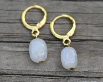 Moonstone Huggie Earrings / Moonstone Huggies / Gemstone Huggie Hoops / Small Gold Hoop Earrings / Dainty Boho Minimalist Crystal Earrings
