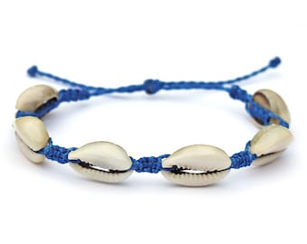 Waterproof Cowrie Shell Bracelet or Anklet / Adjustable Unisex Seashell Surfer Bracelet or Anklet / Ocean Cowry Waxed String Bracelet Anklet