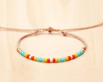 Colorful Seed Bead Bracelet // Multicolor Beaded Boho Surfer Bracelet // Adjustable Waterproof Rainbow Bracelet // Beachy Summer Jewelry