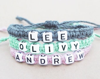 Custom Hemp Bracelet // Personalized Name Word Bracelet // Unisex Bracelet // Choose Your Color // Knotted Hemp Bracelet // Gifts Under 15