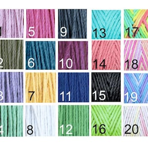 Various colors available for these custom hemp name bracelets. These colors are pink, khaki, violet, mint, pink, teal, yellow, white, grey, burgundy, deep blue, kelly green, aqua blue, coral, black, lime green, a variegated combination of teal, coral, yellow, and green, another variegated combination of pink, orange, and yellow, another variegated combination of purple, pink, and blue, and another variegated combination of light pink, light yellow, and white.