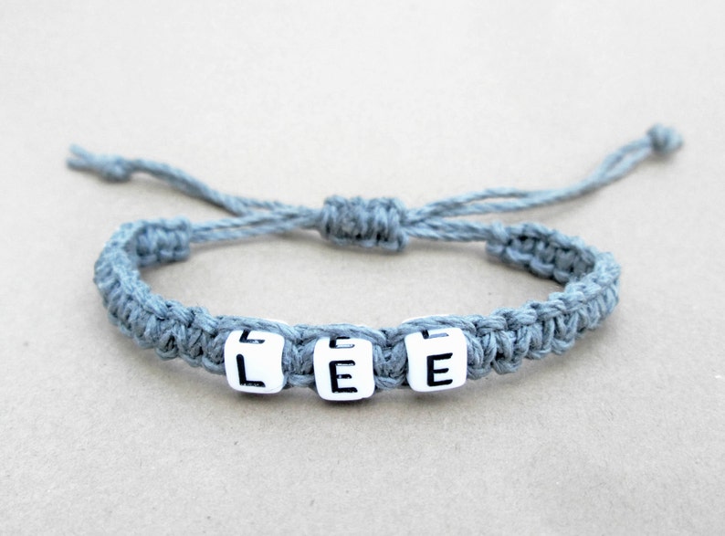 Custom Hemp Bracelet // Personalized Name Word Bracelet // Unisex Bracelet // Choose Your Color // Knotted Hemp Bracelet // Gifts Under 15 image 2