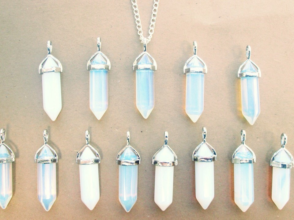 CLEARANCE IMPERFECT Opal Crystal Necklace // Holographic Opalite // D…