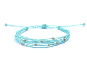 SNOWFALL Winter Inspired Blue String Bracelet / Waterproof Boho Bracelet / Adjustable Seed Bead Bracelet / Pastel Sky Blue Surfer Bracelet