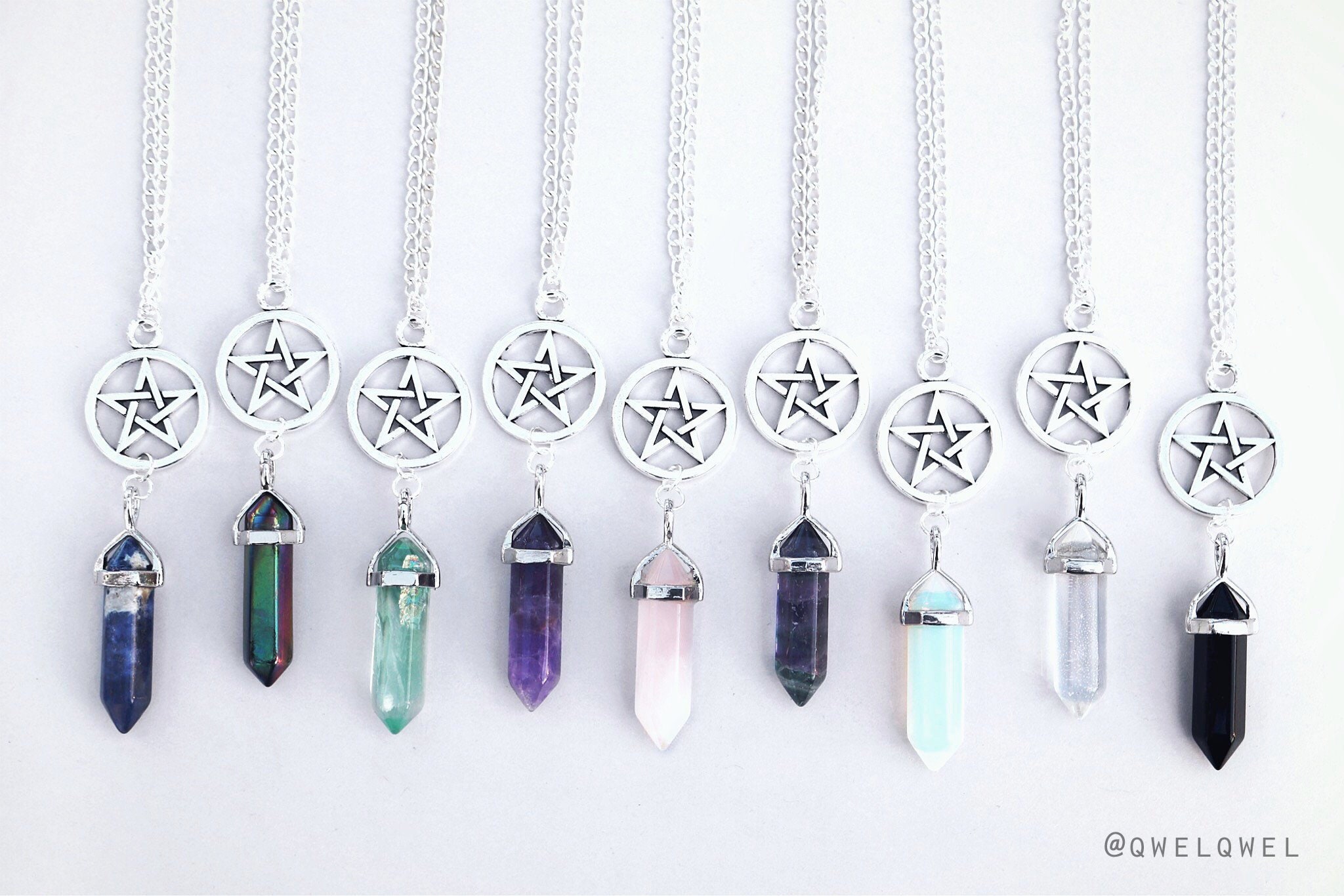 Crystal Point Necklace // Pentagram Necklace // Gemstone Necklace // …