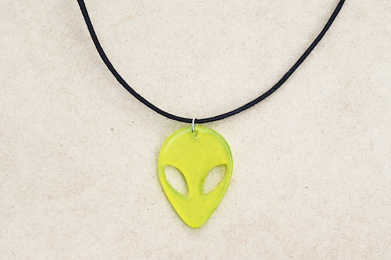 Green Alien Choker Alien Head Necklace Lime Extraterrestrial