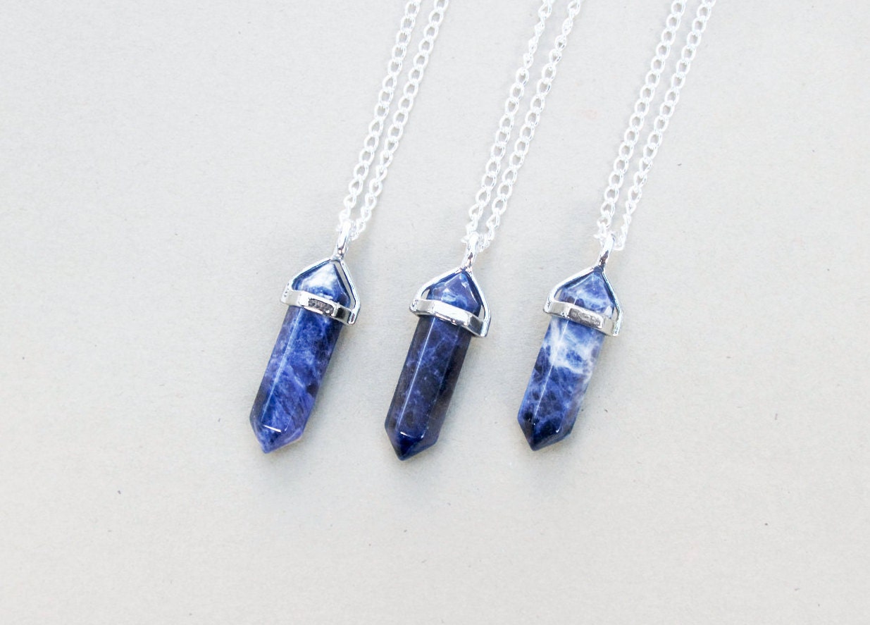 Sodalite Crystal Necklace // Blue Gemstone Point Necklace // Mineral …