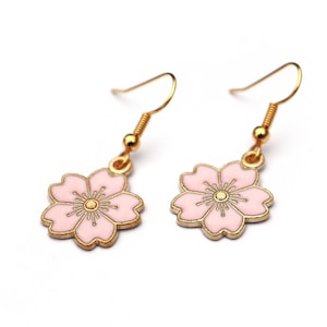 Cherry Blossom Flower Earrings / Colorful Sakura Earrings / Cute Pink Floral Earrings / Botanical Spring Jewelry / Nature Inspired Earrings