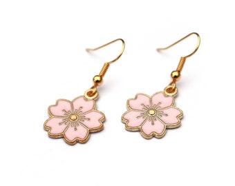 Cherry Blossom Flower Earrings / Colorful Sakura Earrings / Cute Pink Floral Earrings / Botanical Spring Jewelry / Nature Inspired Earrings
