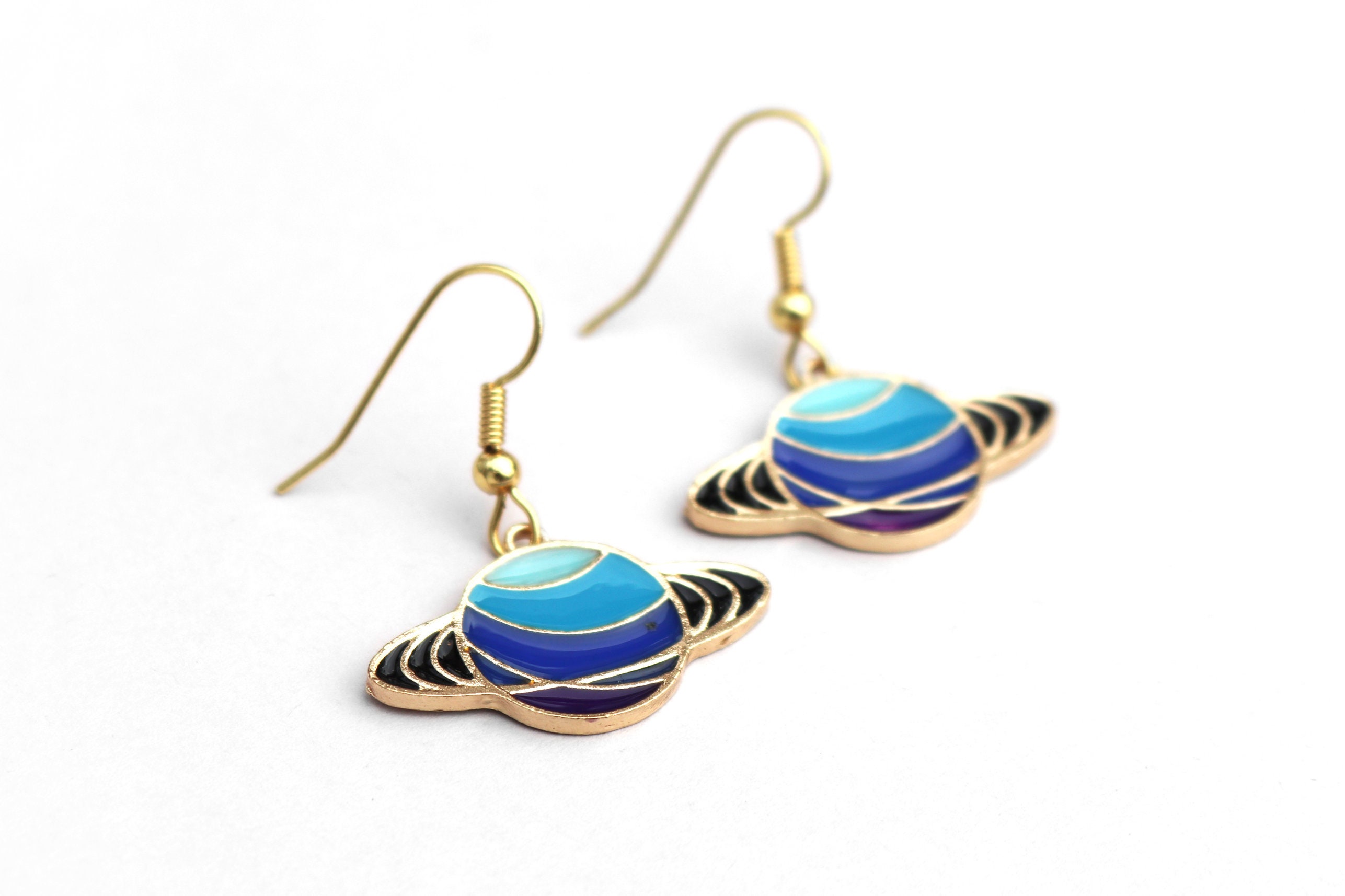 Saturn Earrings // Blue Planet Earrings // Cute Space Earrings // Kaw…