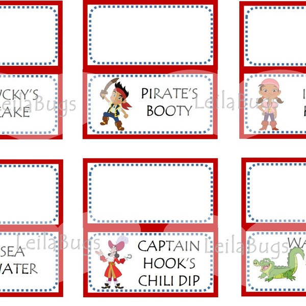 Printable JAKE and the NEVERLAND PIRATES food labels, pirate party, food labels