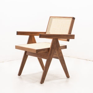 Jeanneret Style Walnut Caned Chair