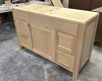 55” White Oak Shaker Bathroom Vanity | Single Sink, Solid Wood, Inset Cabinet, Custom Vanity
