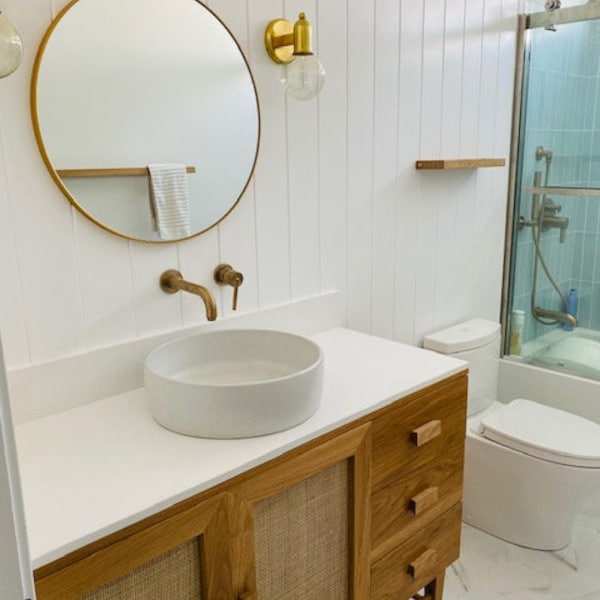 50" White Oak Single Sink Vanity | Cained Doors