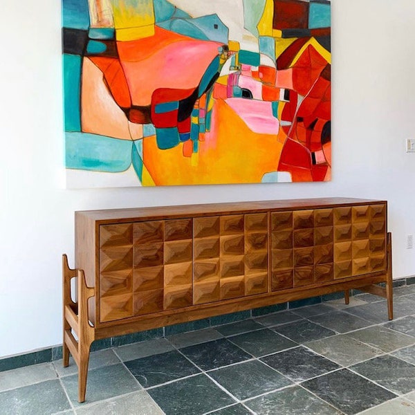 Hand-crafted Walnut "Diamond" Credenza