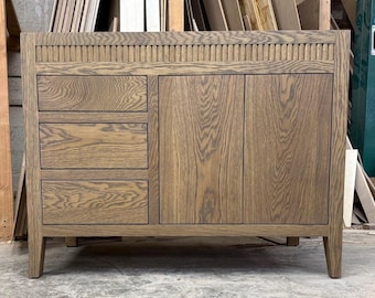 45" White Oak Reeded Vanity | Mid-Century Modern Single Sink Cabinet