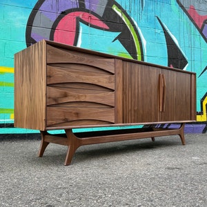 Mid Century Tambour Door Credenza