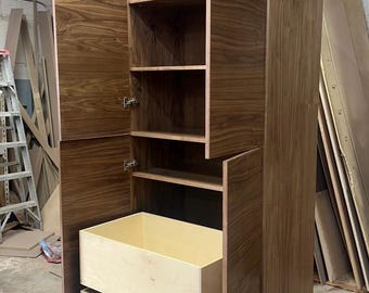 36" Modern Walnut Linen Cabinet Tower | Made In U.S.A