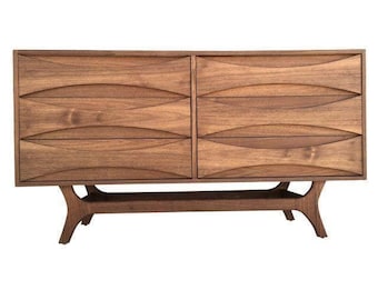 60'' Mid Century Walnut Sculptural Dresser