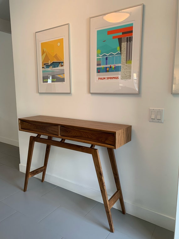 Mid Century Style Walnut Entry Table Etsy UK