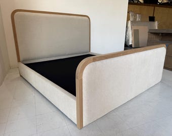 Solid White Oak Upholstered Platform Bed Frame | Modern Handmade Design