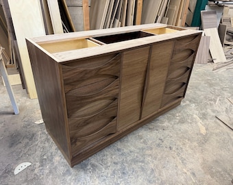 55" Mid Century Sculptural Single Sink Bathroom Vanity | Custom Made In U.S.A