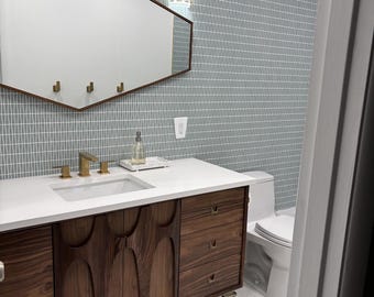 60” Walnut Single Sink Vanity – Brasilia Style Mid Century Bathroom Cabinet